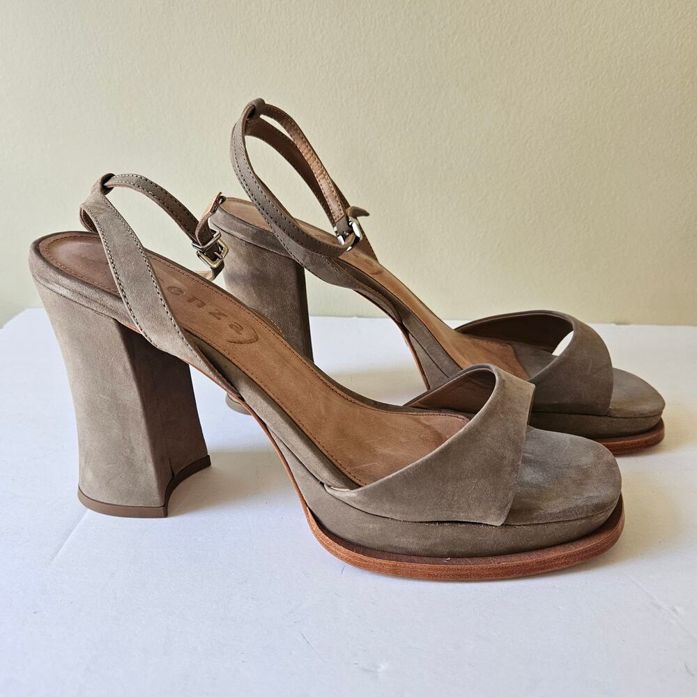 Vicenza Platform Sandals, Size 10 Nubuck Leather Grey Light Moss Anthropologie - Picture 2 of 8